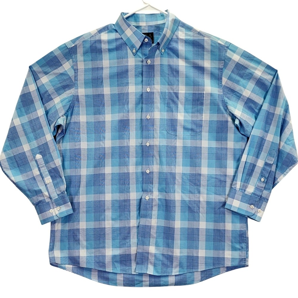 Jos.‎ A. Bank Traveler's Collection Shirt Mens L Blue Plaid Cotton Button Down